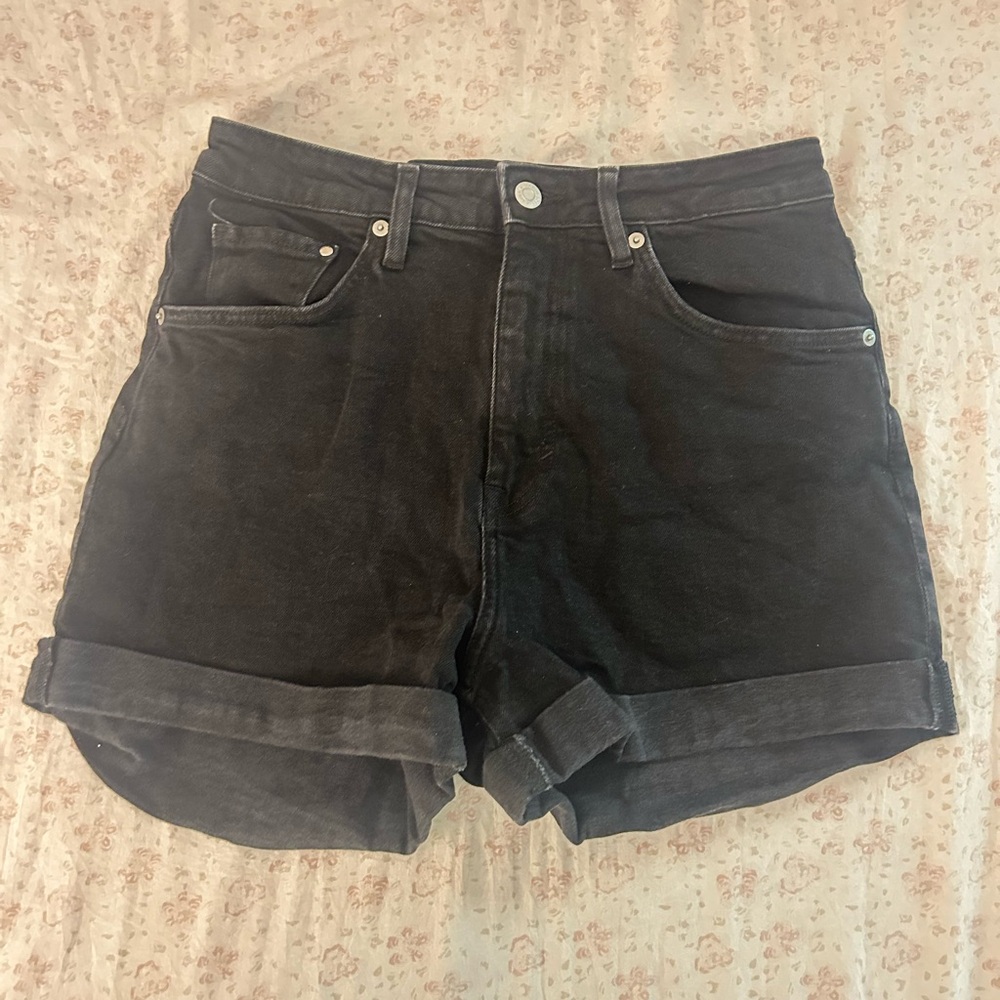 H&M Black Jean Shorts High-Waisted Cuffed